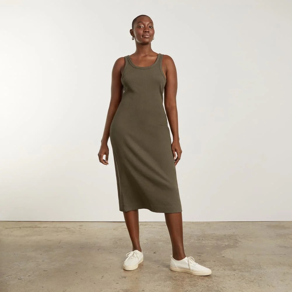 Everlane Olive Green Ribbed Midi Tank Dress